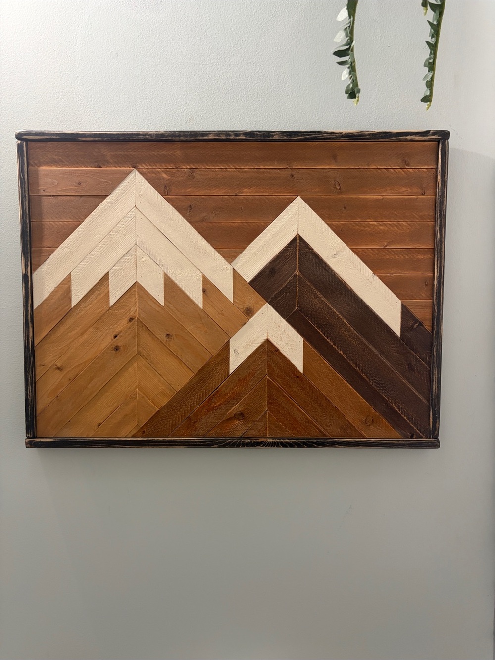 Wooden Geometric Mountain Wall Art - White and Brown